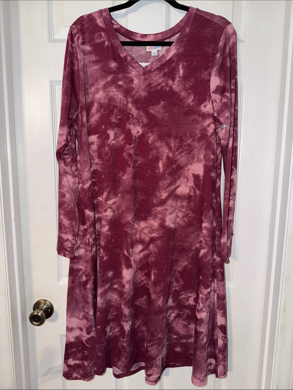 LuLaRoe Emily dress, Magenta & pink tie dye pattern, Large, NEW